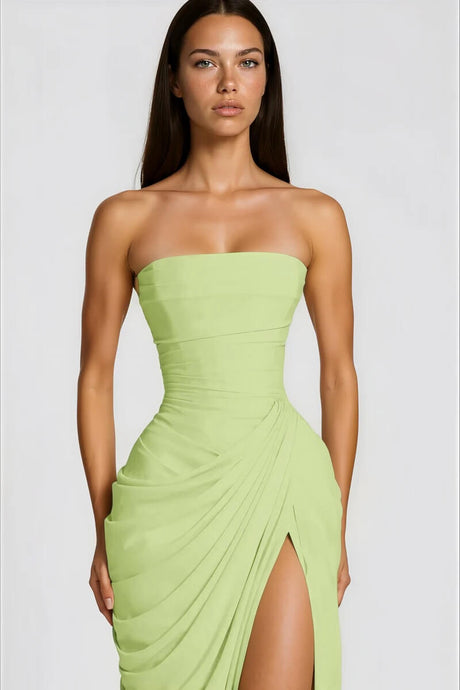 Aurohaya Azalée Strapless Draped High-Slit Maxi Dress
