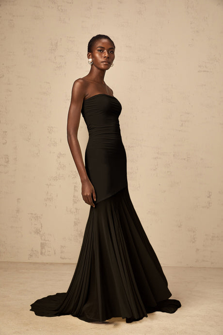 Aurohaya Josiane Black Off-shoulder Sheer Tulle Maxi Dress