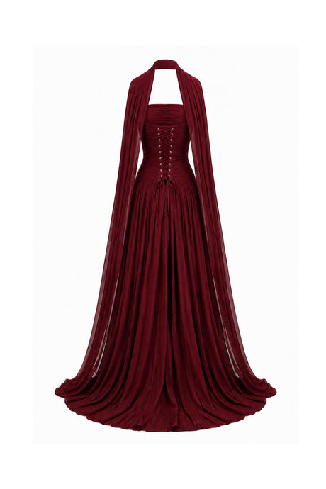 Oiseau Strapless Pleated Maxi Dress / Burgundy