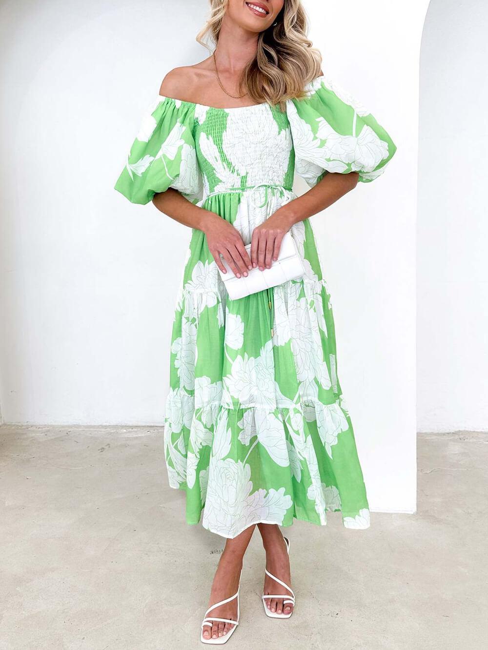 Aurohaya Unique Floral Print Patchwork Up Pleated Maxi Dress