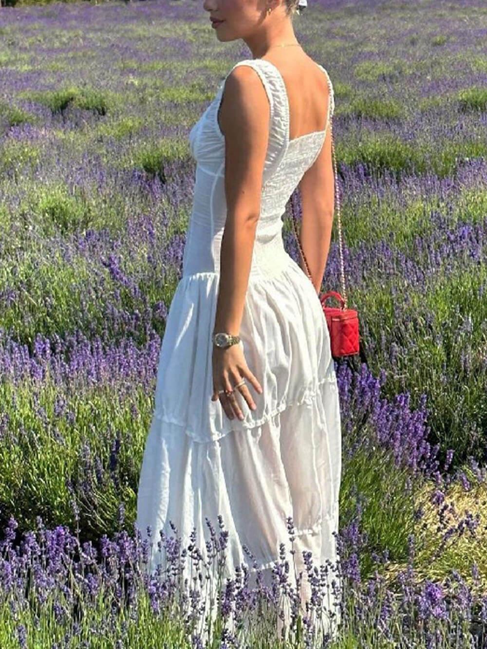 Aurohaya Square Neck Sleeveless Slim Fit Midi Dress