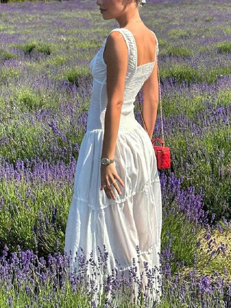 Aurohaya Square Neck Sleeveless Slim Fit Midi Dress