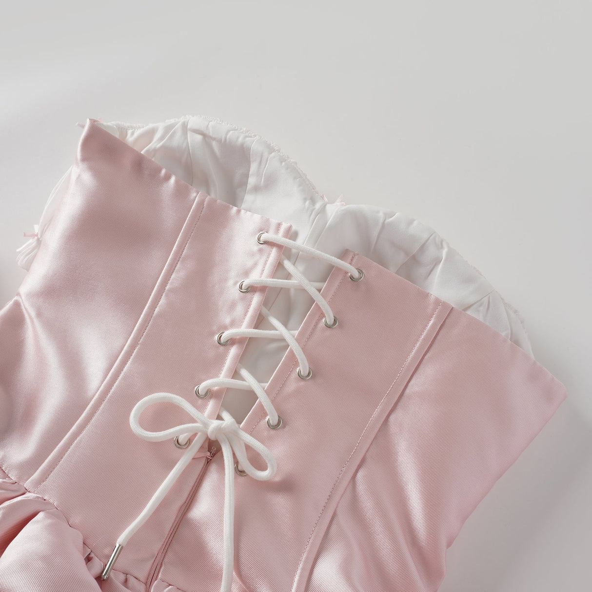 Aurohaya Laurine Pink Ruffled Satin Mini Dress