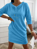 Stand Collar Drawstring Three Quarters Sleeve Casual Sweatshirt Dress