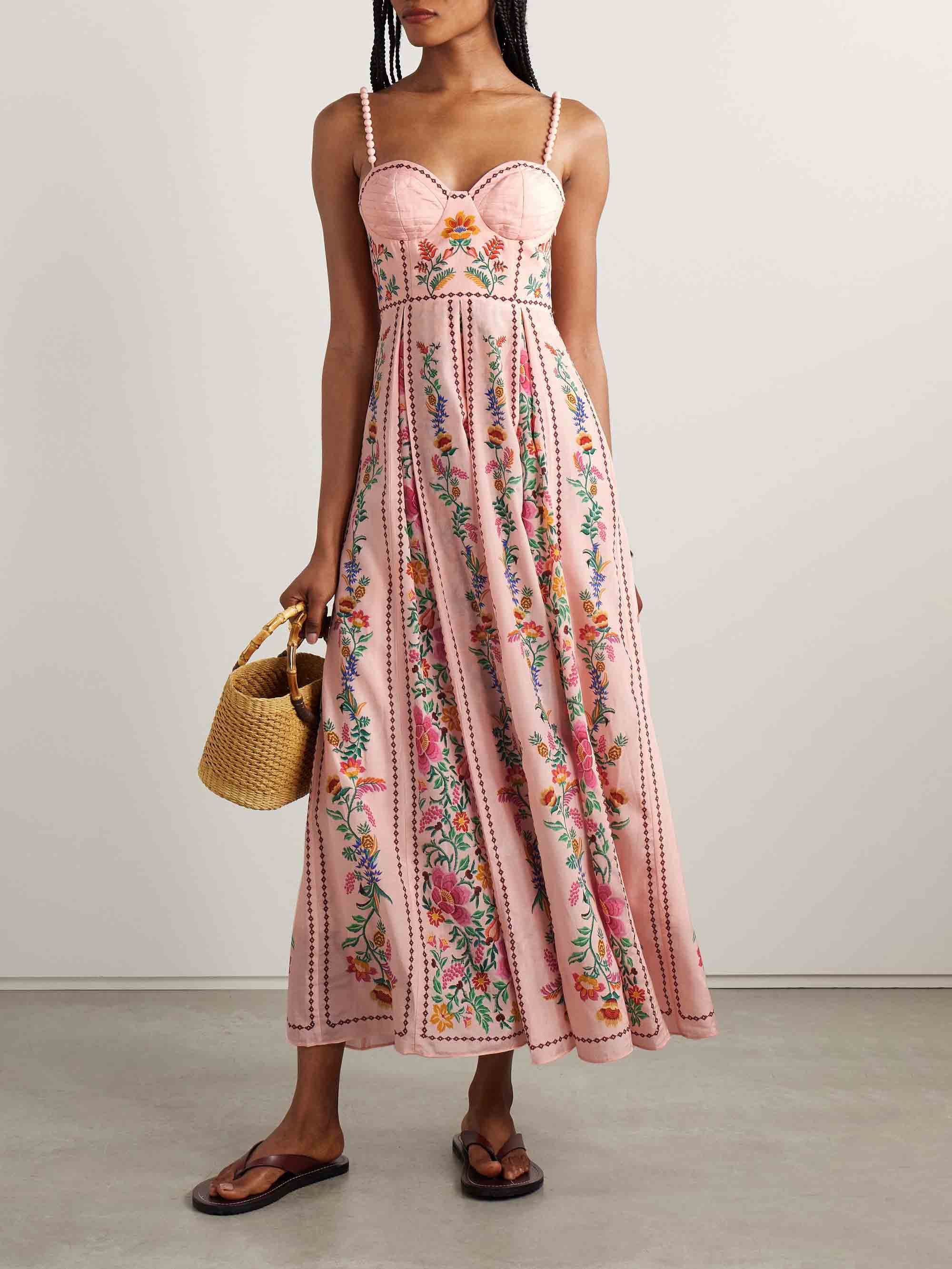 Aurohaya Delicate Sweet Floral Print Maxi Dress Pink