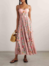 Aurohaya Delicate Sweet Floral Print Maxi Dress Pink