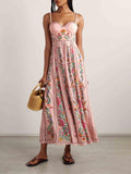 Aurohaya Delicate Sweet Floral Print Maxi Dress Pink