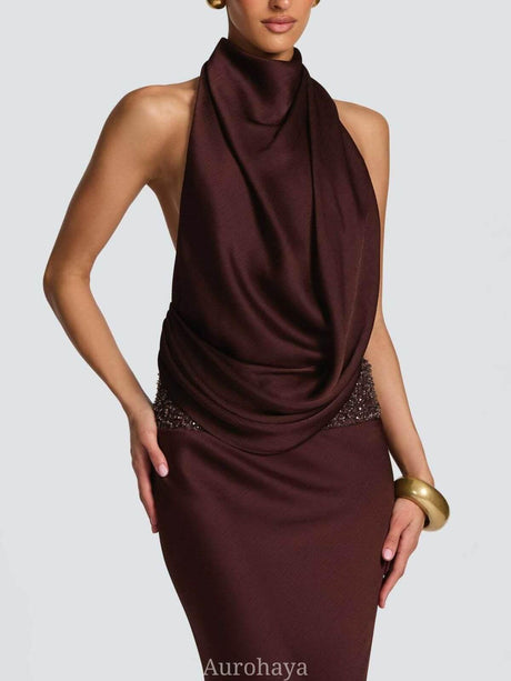 Aurohaya Camille Backless Sequin Satin Maxi Dress
