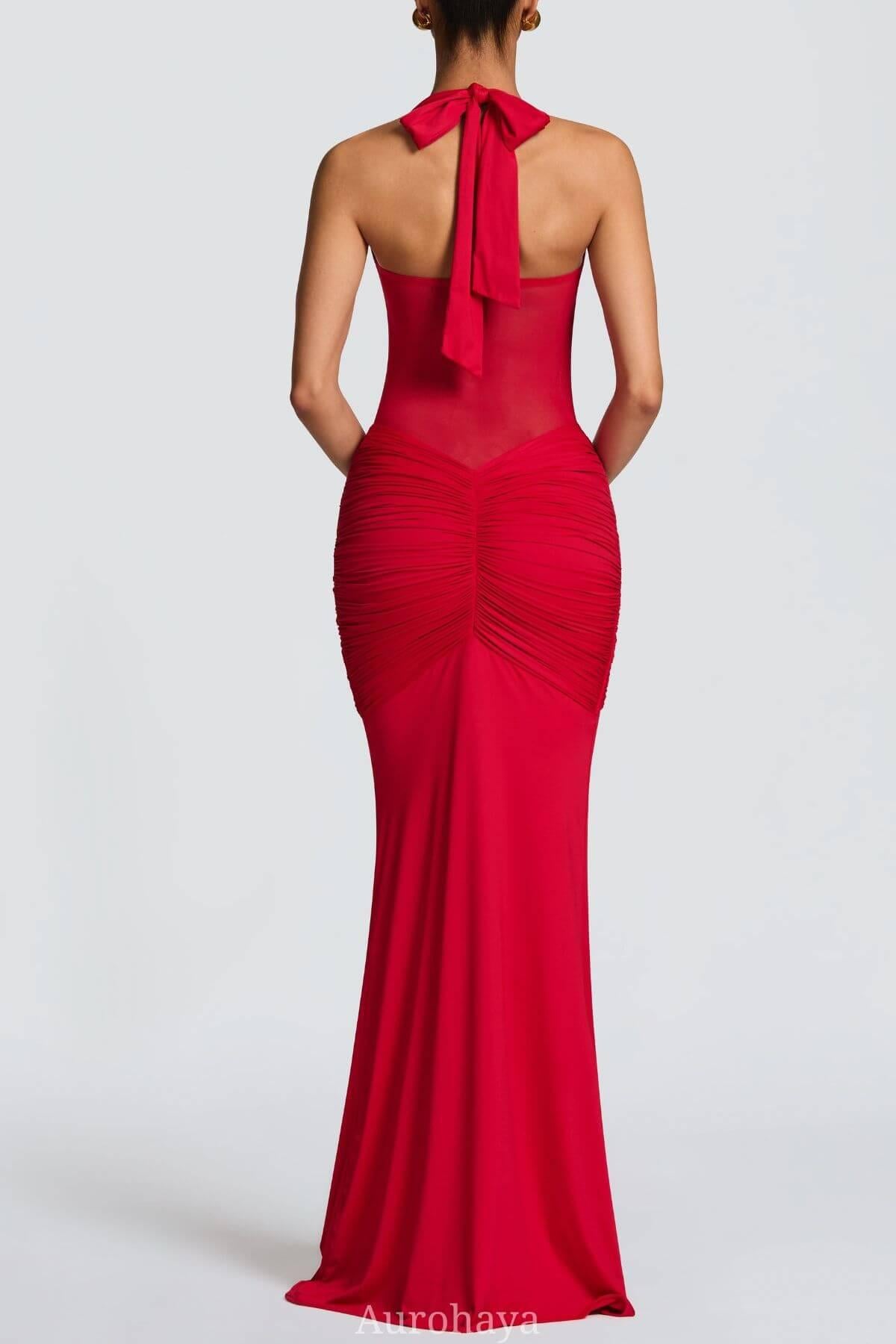 Aurohaya Sévara Halterneck Gathered Maxi Dress