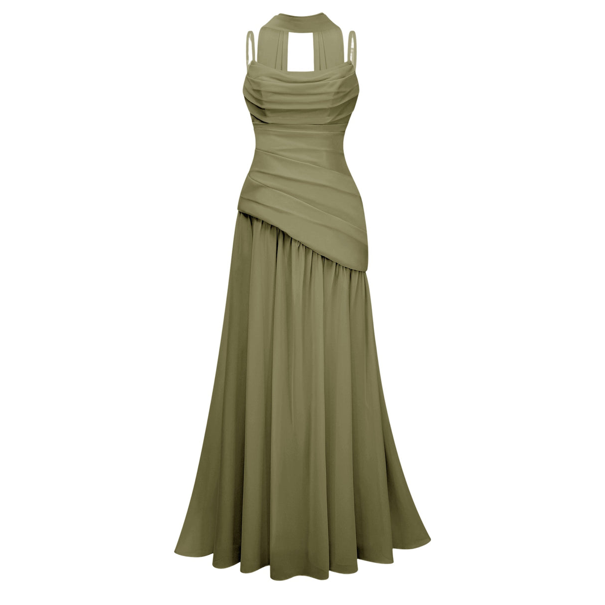 Aurohaya Romane Green Strapless Corset Chiffon Maxi Dress
