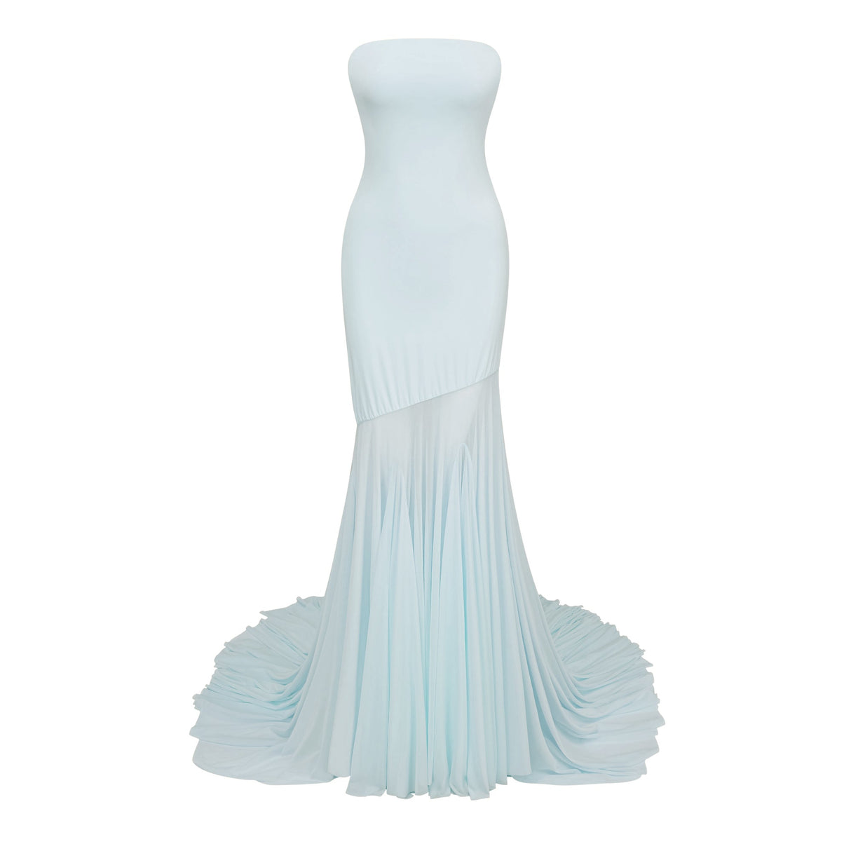 Aurohaya Josiane Blue Off-shoulder Sheer Tulle Maxi Dress