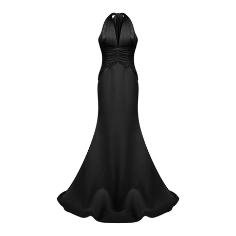 Aurohaya Emmeline Black Train Design Gathered Maxi Dress