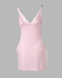 Lace Trim Adjustable Straps Side Slit Bowknot Decor Modal Cami Sleep Dress