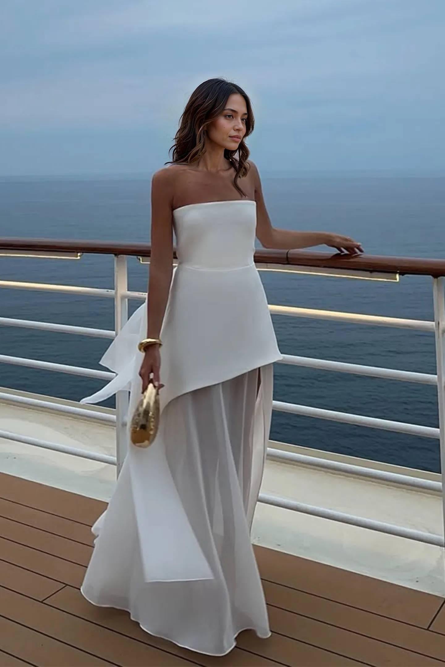 Aurohaya Tube Top Spliced Dress with Scarf