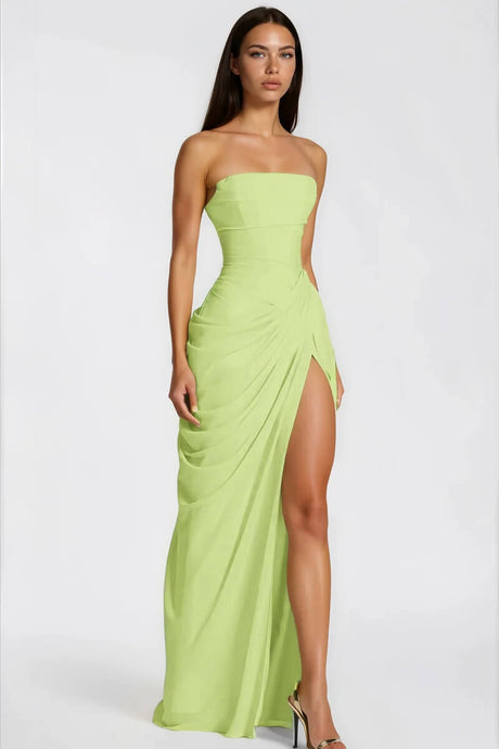Aurohaya Azalée Strapless Draped High-Slit Maxi Dress