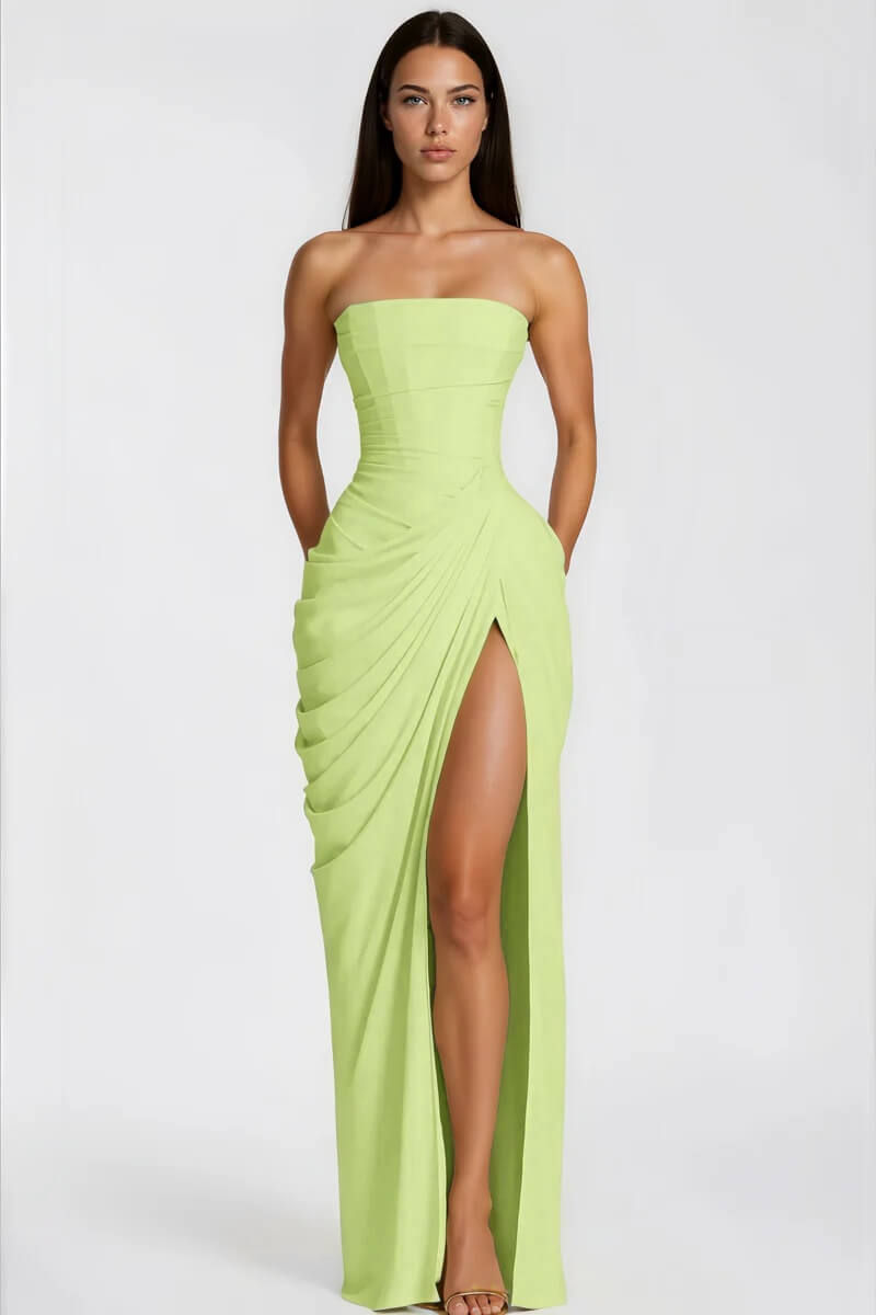 Aurohaya Azalée Strapless Draped High-Slit Maxi Dress