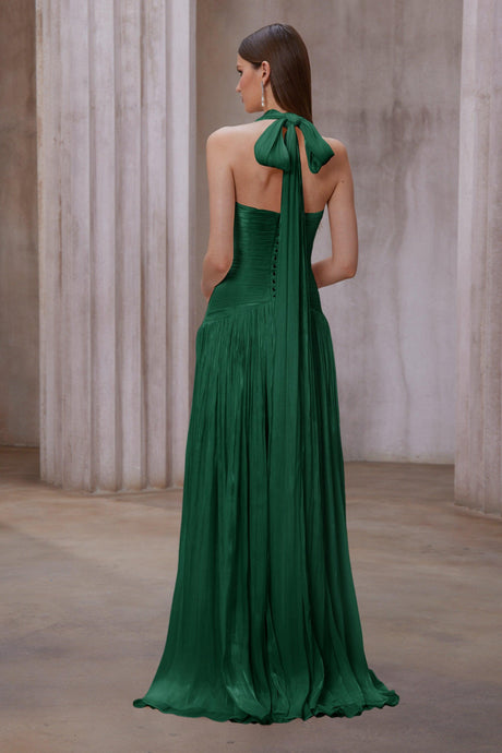 Aurohaya Verdelune Emerald Green Gathered Maxi Dress