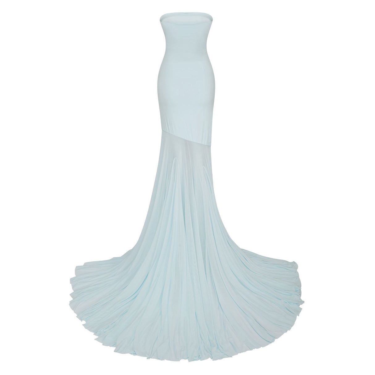 Aurohaya Josiane Blue Off-shoulder Sheer Tulle Maxi Dress