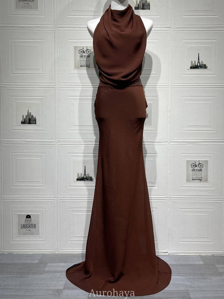 Aurohaya Camille Backless Sequin Satin Maxi Dress