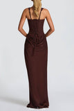 Aurohaya Corset Maxi Dress Square Neck - Boned Crepe Bodice & Cowl Skirt