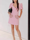 Elegant and Sweet Puff Sleeve Sequin Evening Gown Dress