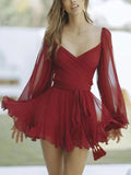 Sexy V-neck Lantern Sleeves Flowy Mini Dress