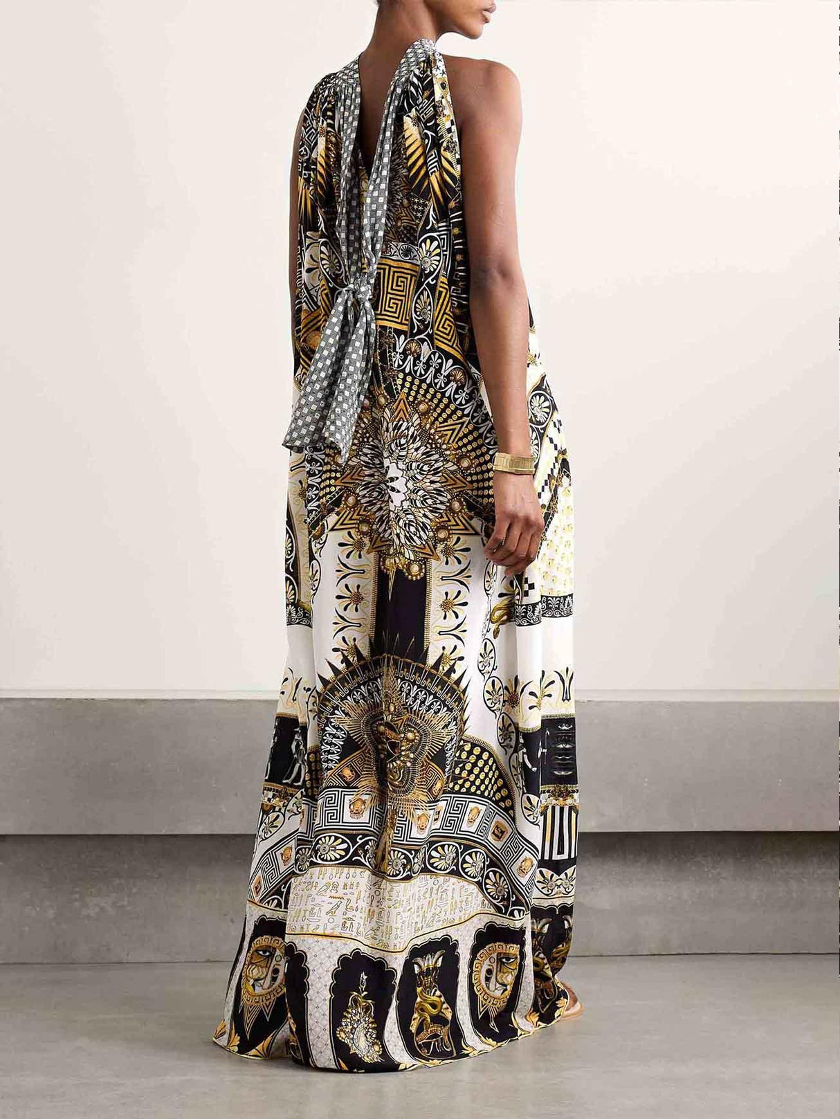 Aurohaya Unique Retro Gorgeous Pattern Print Maxi Dress
