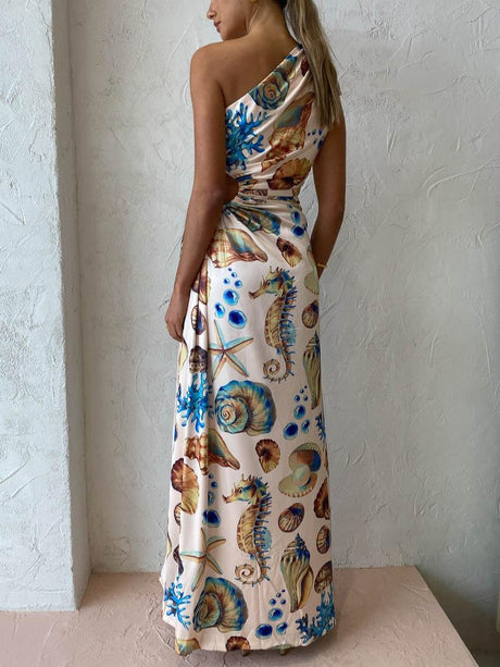 Aurohaya Exquisite Shell Print Side Slit Maxi Dress