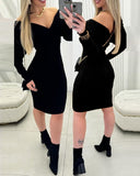 Off Shoulder Slim Fit Knit Long Sleeve Dress Bodycon Sweater Dress