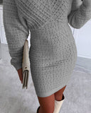 V-Neck Hollow Out Long Sleeve Knit Dress