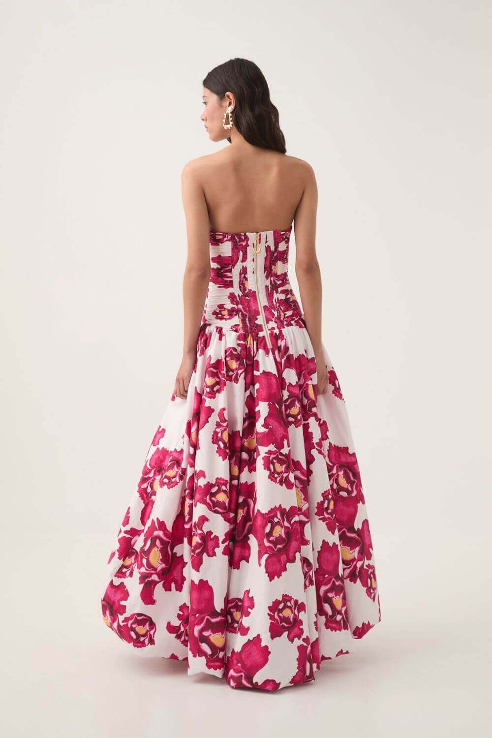 Aurohaya Jeanne Hydrangea Floral Strapless Maxi Dress