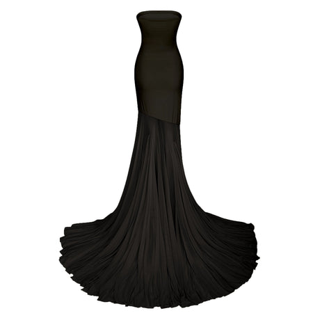 Aurohaya Josiane Black Off-shoulder Sheer Tulle Maxi Dress