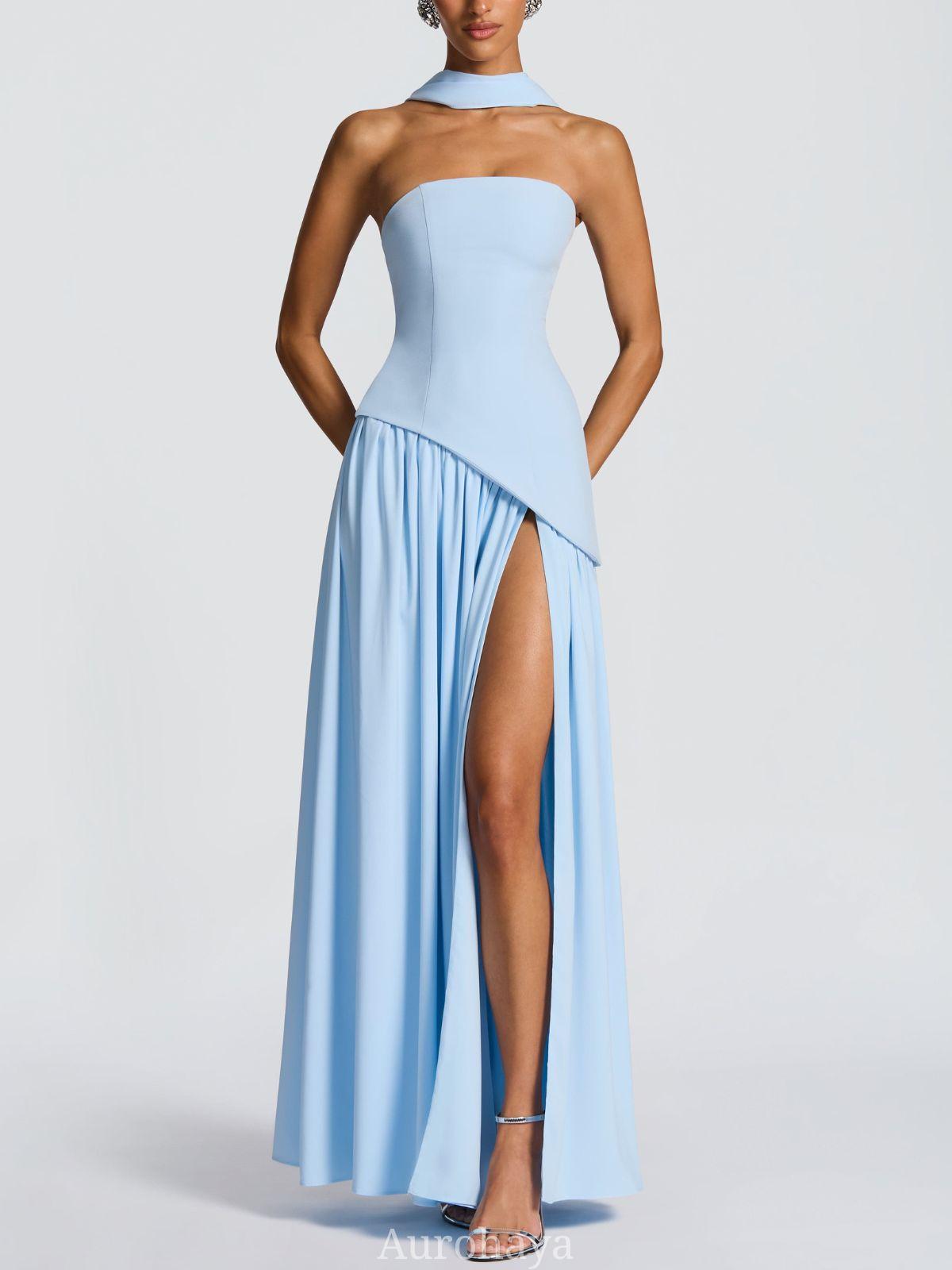 Aurohaya Solène Asymmetrical Maxi Gown Light blue