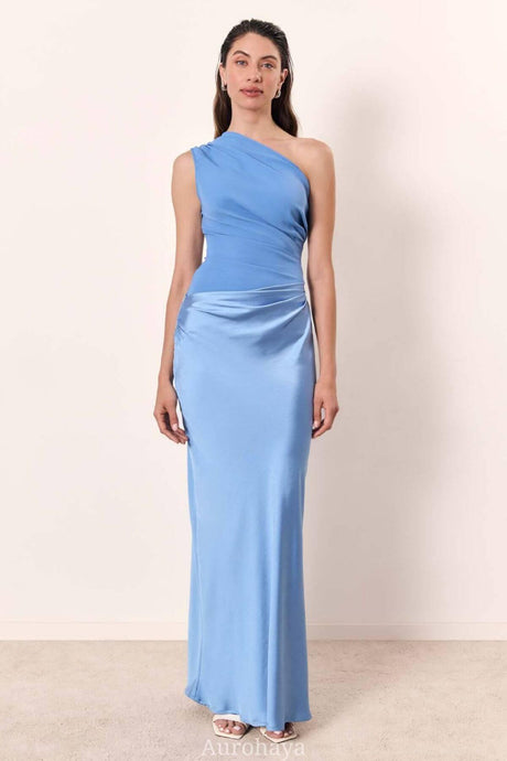 Aurohaya Elegant One Shoulder Neck Pleated Maxi Dress
