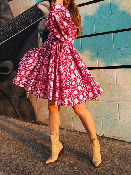 Aurohaya Vacation Retro Style Loose Printed Dress