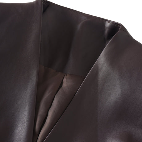 Aurohaya Solange Brown Leather Mini Blazer Dress