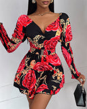 Floral Print Shirred Layered Dress