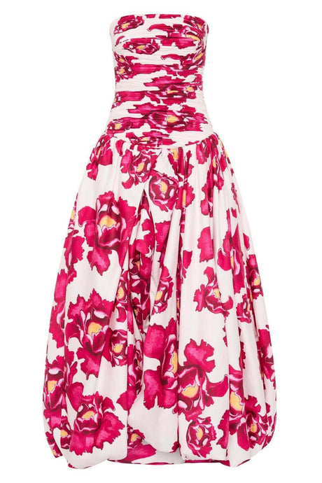Aurohaya Jeanne Hydrangea Floral Strapless Maxi Dress