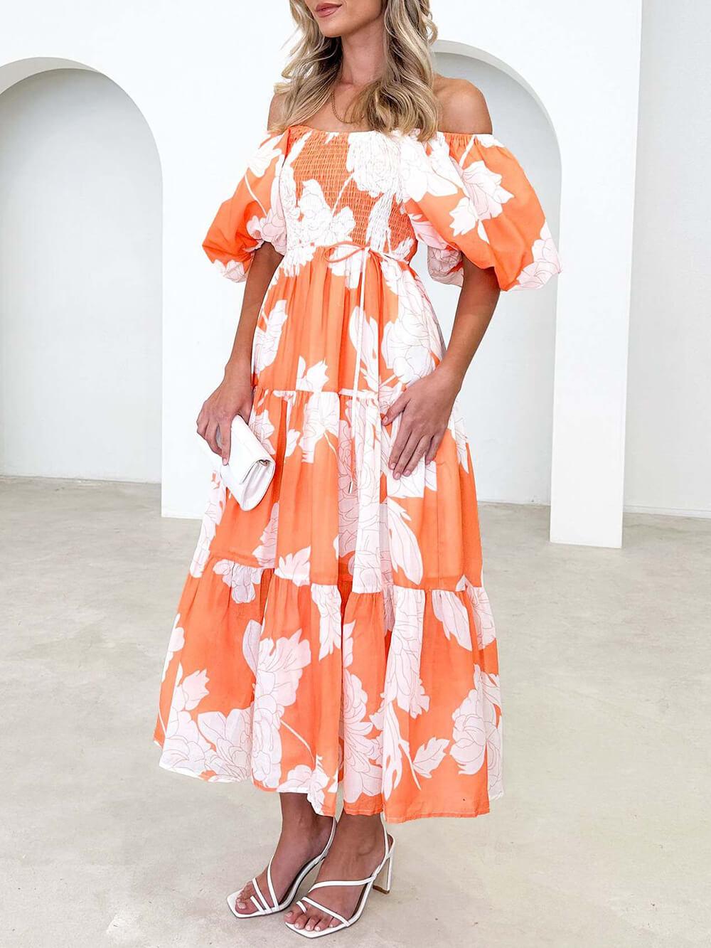 Aurohaya Unique Floral Print Patchwork Up Pleated Maxi Dress