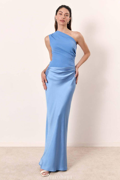 Aurohaya Elegant One Shoulder Neck Pleated Maxi Dress