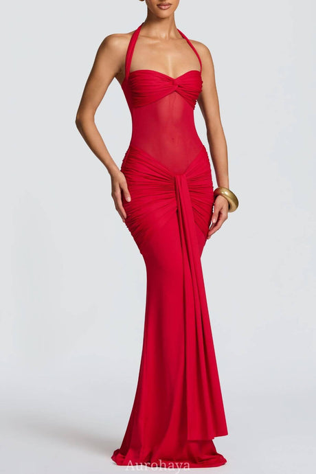 Aurohaya Sévara Halterneck Gathered Maxi Dress