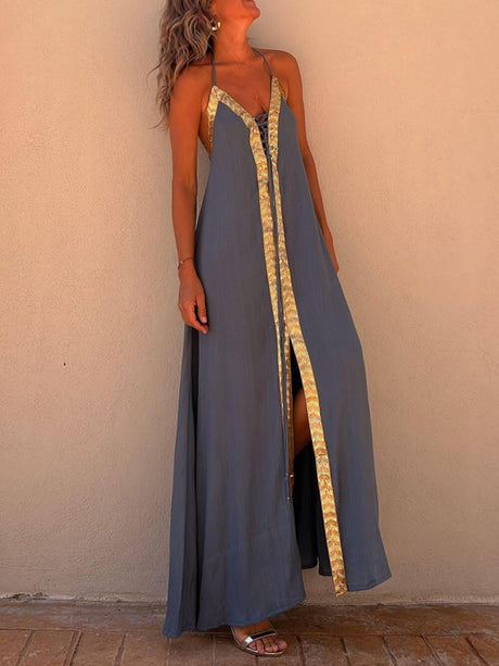 Aurohaya Halter Neck Casual Resort Maxi Dress
