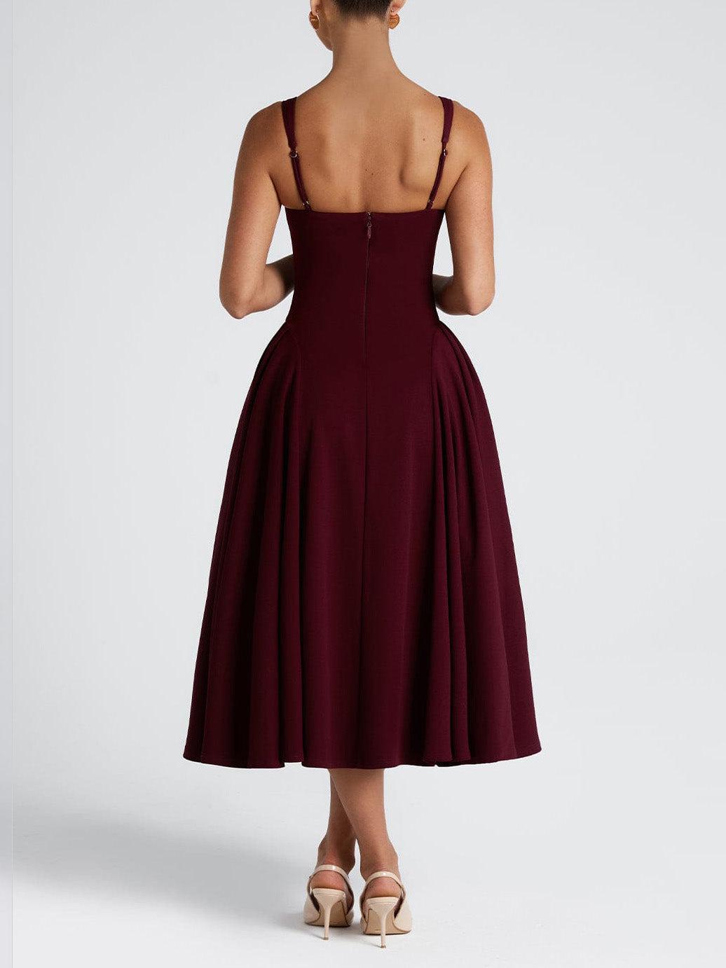 Aurohaya Elegant Retro Square Neck Slim Midi Dress