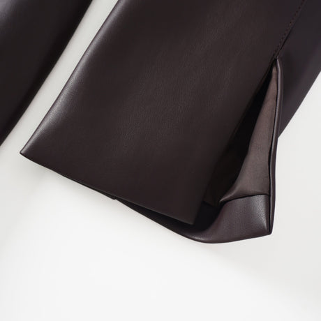Aurohaya Solange Brown Leather Mini Blazer Dress