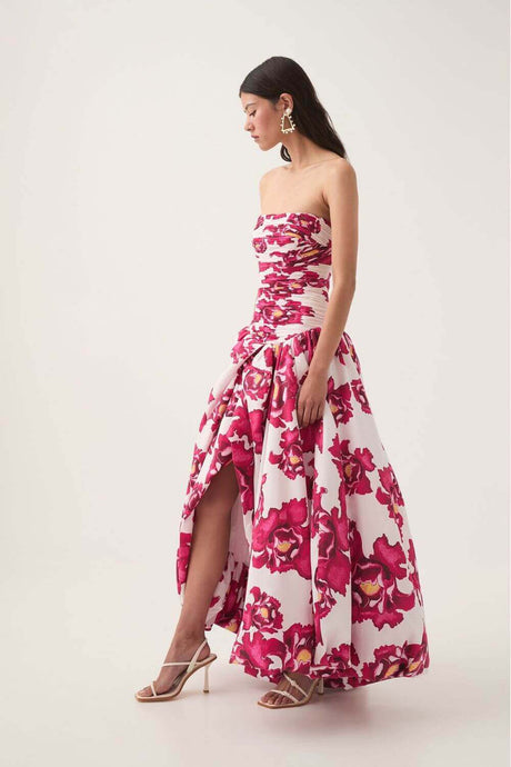 Aurohaya Jeanne Hydrangea Floral Strapless Maxi Dress