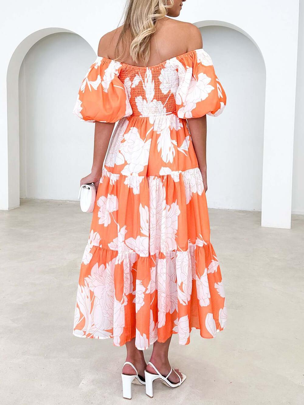 Aurohaya Unique Floral Print Patchwork Up Pleated Maxi Dress