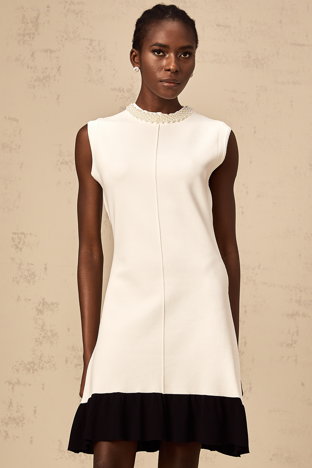Aurohaya Coralie white faux-pearl knitted cardigan