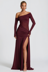Aurohaya Anastasia Burgundy One Shoulder Gathered Maxi Dress