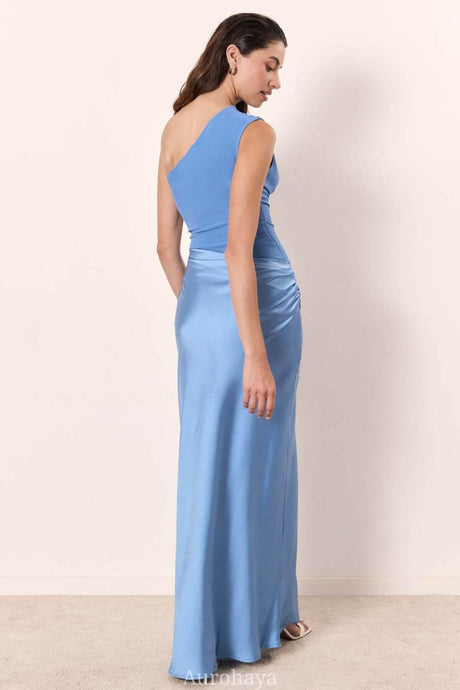Aurohaya Elegant One Shoulder Neck Pleated Maxi Dress