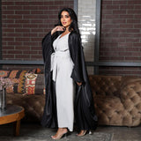 Bright Satin Solid Color Bat Sleeves Open Abaya